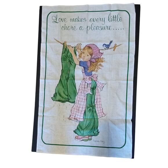 Sarah Kay Other - Irish Linen Cotton Sarah Kay Tea Towel Love Chores Retro Girl Bluebird 70s